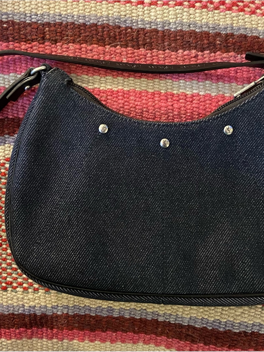 Yves Saint Laurent Black Denim Shoulder Bag with Silver Stud Accents - Picture 9 of 9
